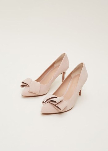 Phase Eight Suede Bow Front Court Heels Cream Canada | LOMNJU-542